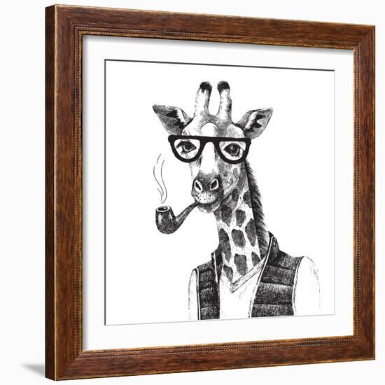 Illustration of Dressed up Giraffe Hipster-mart_m-Framed Art Print