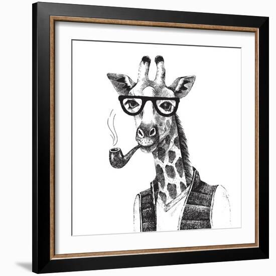 Illustration of Dressed up Giraffe Hipster-mart_m-Framed Art Print