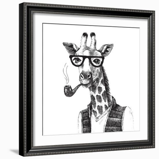 Illustration of Dressed up Giraffe Hipster-mart_m-Framed Art Print