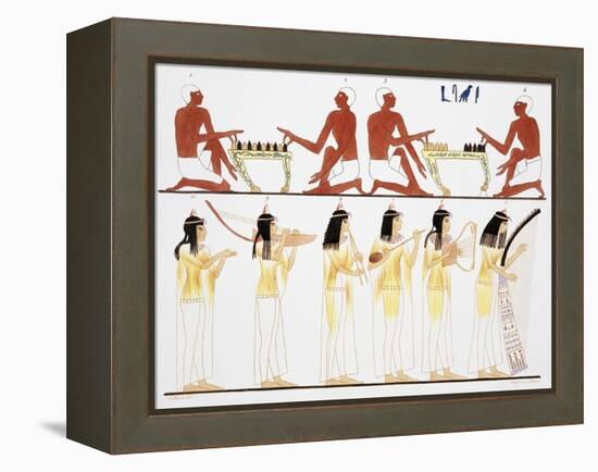 Illustration of Egyptian Frescoes of Game Playing and Music Making by Frederic Cailliaud-Stapleton Collection-Framed Premier Image Canvas