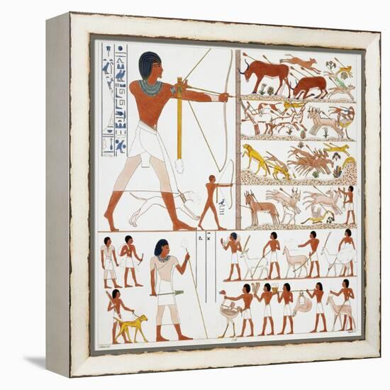 Illustration of Egyptian Frescoes of Hunting Scenes by Frederic Cailliaud-Stapleton Collection-Framed Premier Image Canvas