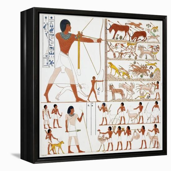 Illustration of Egyptian Frescoes of Hunting Scenes by Frederic Cailliaud-Stapleton Collection-Framed Premier Image Canvas