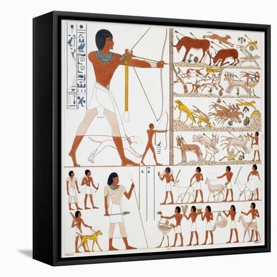 Illustration of Egyptian Frescoes of Hunting Scenes by Frederic Cailliaud-Stapleton Collection-Framed Premier Image Canvas