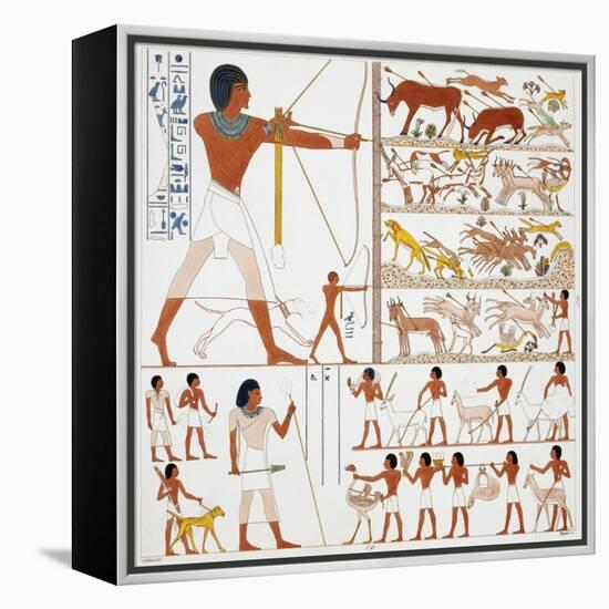 Illustration of Egyptian Frescoes of Hunting Scenes by Frederic Cailliaud-Stapleton Collection-Framed Premier Image Canvas