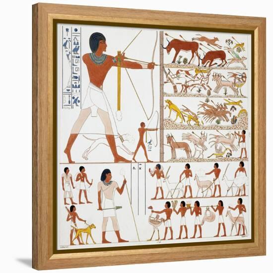 Illustration of Egyptian Frescoes of Hunting Scenes by Frederic Cailliaud-Stapleton Collection-Framed Premier Image Canvas