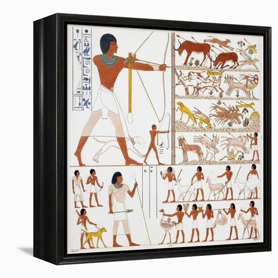 Illustration of Egyptian Frescoes of Hunting Scenes by Frederic Cailliaud-Stapleton Collection-Framed Premier Image Canvas