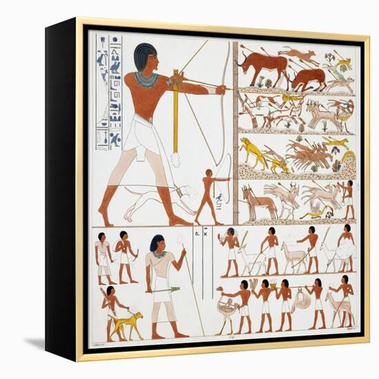 Illustration of Egyptian Frescoes of Hunting Scenes by Frederic Cailliaud-Stapleton Collection-Framed Premier Image Canvas