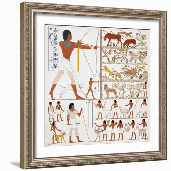 Illustration of Egyptian Frescoes of Hunting Scenes by Frederic Cailliaud-Stapleton Collection-Framed Giclee Print