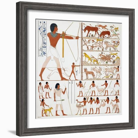 Illustration of Egyptian Frescoes of Hunting Scenes by Frederic Cailliaud-Stapleton Collection-Framed Giclee Print