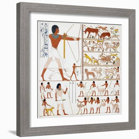 Illustration of Egyptian Frescoes of Hunting Scenes by Frederic Cailliaud-Stapleton Collection-Framed Giclee Print