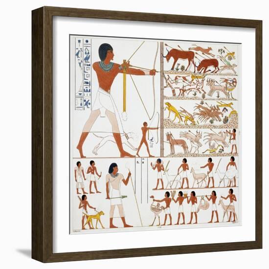 Illustration of Egyptian Frescoes of Hunting Scenes by Frederic Cailliaud-Stapleton Collection-Framed Giclee Print