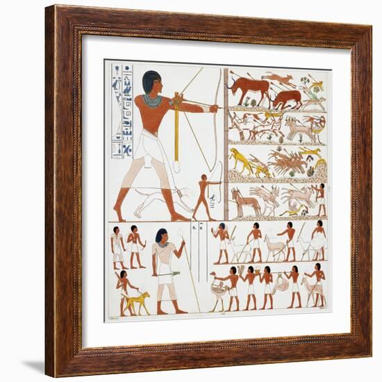 Illustration of Egyptian Frescoes of Hunting Scenes by Frederic Cailliaud-Stapleton Collection-Framed Giclee Print