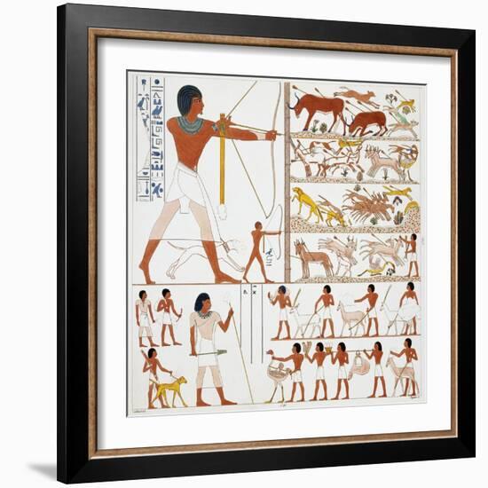 Illustration of Egyptian Frescoes of Hunting Scenes by Frederic Cailliaud-Stapleton Collection-Framed Giclee Print