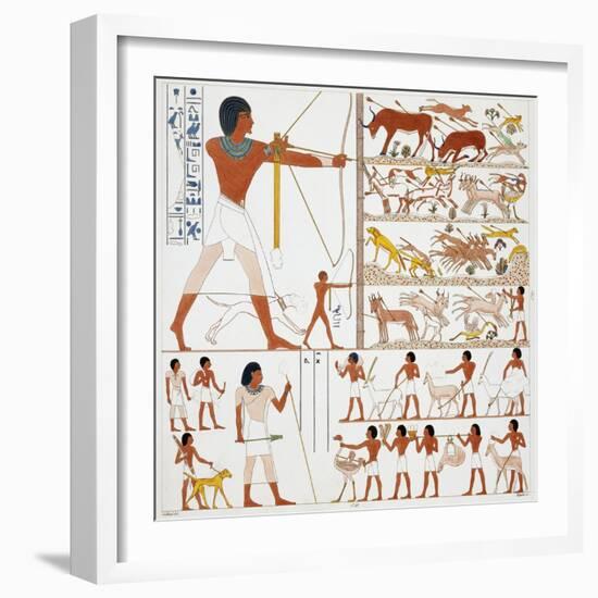 Illustration of Egyptian Frescoes of Hunting Scenes by Frederic Cailliaud-Stapleton Collection-Framed Giclee Print