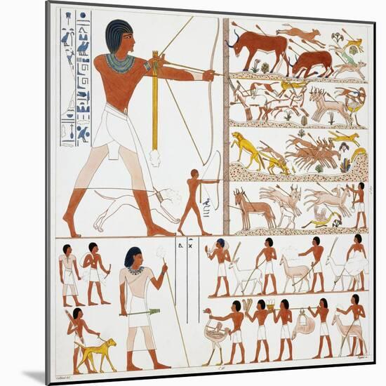 Illustration of Egyptian Frescoes of Hunting Scenes by Frederic Cailliaud-Stapleton Collection-Mounted Giclee Print