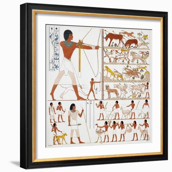 Illustration of Egyptian Frescoes of Hunting Scenes by Frederic Cailliaud-Stapleton Collection-Framed Giclee Print