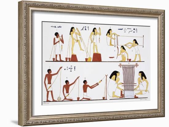 Illustration of Egyptian Frescoes of Spinning Thread and Weaving by Frederic Cailliaud-Stapleton Collection-Framed Giclee Print