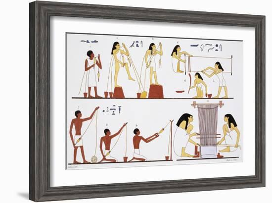 Illustration of Egyptian Frescoes of Spinning Thread and Weaving by Frederic Cailliaud-Stapleton Collection-Framed Giclee Print