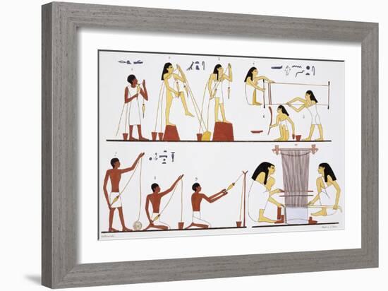 Illustration of Egyptian Frescoes of Spinning Thread and Weaving by Frederic Cailliaud-Stapleton Collection-Framed Giclee Print