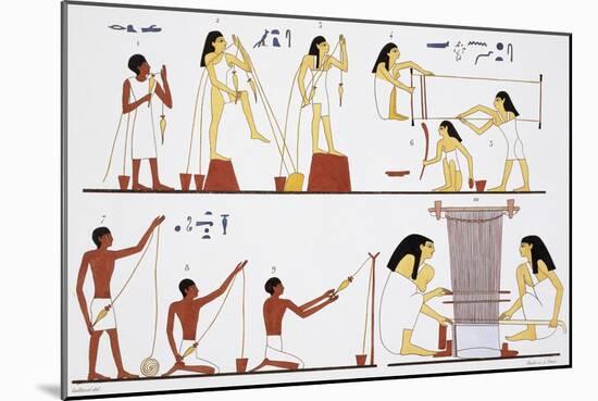 Illustration of Egyptian Frescoes of Spinning Thread and Weaving by Frederic Cailliaud-Stapleton Collection-Mounted Giclee Print