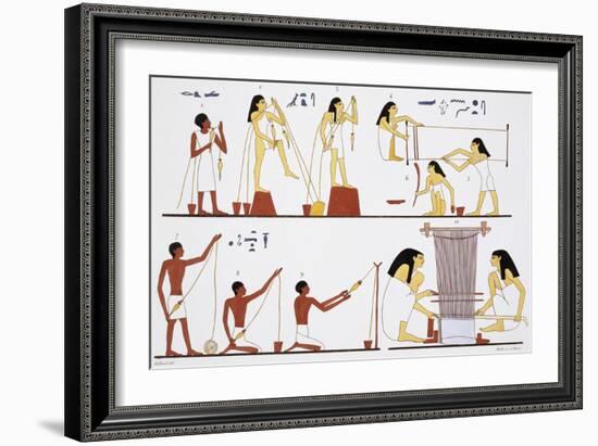 Illustration of Egyptian Frescoes of Spinning Thread and Weaving by Frederic Cailliaud-Stapleton Collection-Framed Giclee Print