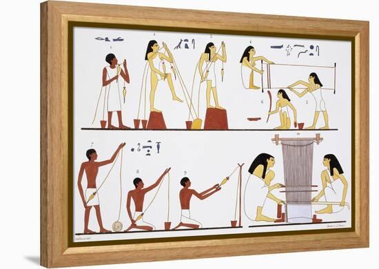 Illustration of Egyptian Frescoes of Spinning Thread and Weaving by Frederic Cailliaud-Stapleton Collection-Framed Premier Image Canvas