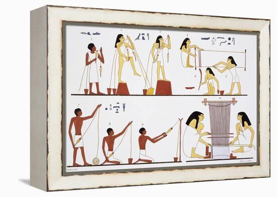 Illustration of Egyptian Frescoes of Spinning Thread and Weaving by Frederic Cailliaud-Stapleton Collection-Framed Premier Image Canvas