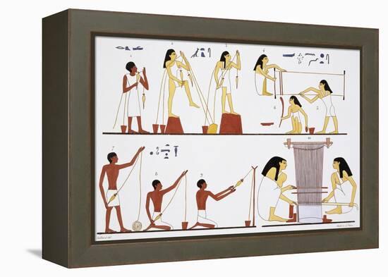 Illustration of Egyptian Frescoes of Spinning Thread and Weaving by Frederic Cailliaud-Stapleton Collection-Framed Premier Image Canvas