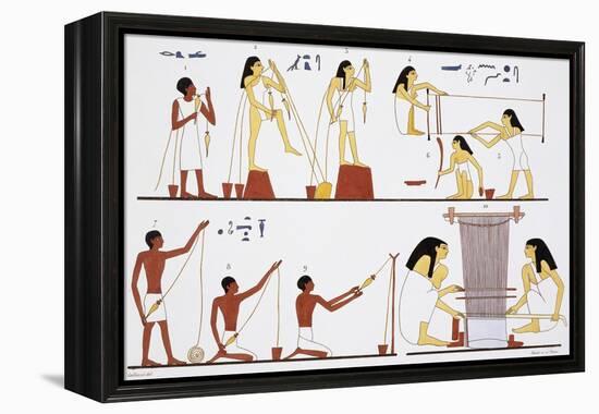 Illustration of Egyptian Frescoes of Spinning Thread and Weaving by Frederic Cailliaud-Stapleton Collection-Framed Premier Image Canvas