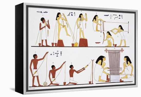 Illustration of Egyptian Frescoes of Spinning Thread and Weaving by Frederic Cailliaud-Stapleton Collection-Framed Premier Image Canvas