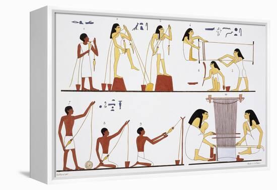 Illustration of Egyptian Frescoes of Spinning Thread and Weaving by Frederic Cailliaud-Stapleton Collection-Framed Premier Image Canvas