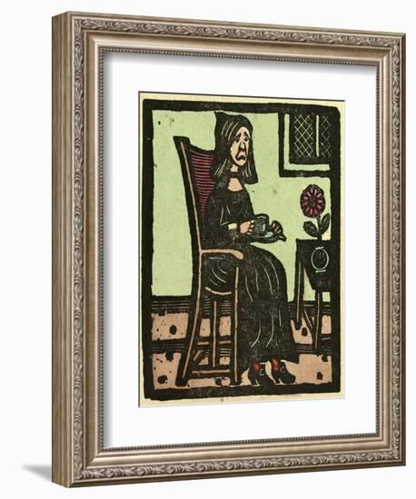 Illustration of English Tales Folk Tales and Ballads. a Woman Drinking a Cup of Tea-null-Framed Giclee Print