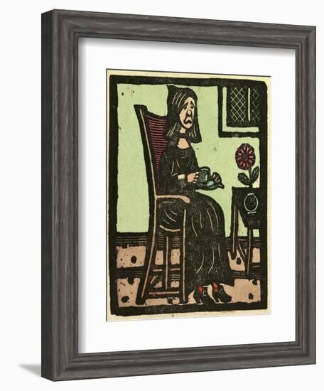 Illustration of English Tales Folk Tales and Ballads. a Woman Drinking a Cup of Tea-null-Framed Giclee Print