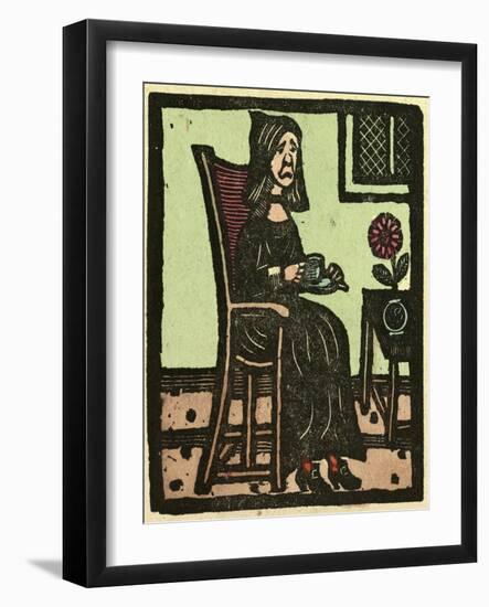 Illustration of English Tales Folk Tales and Ballads. a Woman Drinking a Cup of Tea-null-Framed Giclee Print