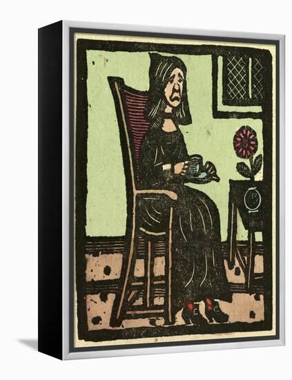 Illustration of English Tales Folk Tales and Ballads. a Woman Drinking a Cup of Tea-null-Framed Premier Image Canvas