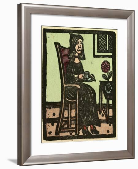 Illustration of English Tales Folk Tales and Ballads. a Woman Drinking a Cup of Tea-null-Framed Giclee Print