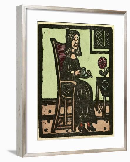 Illustration of English Tales Folk Tales and Ballads. a Woman Drinking a Cup of Tea-null-Framed Giclee Print