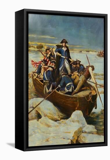 Illustration of George Washington and Men on Frozen Potomac-null-Framed Premier Image Canvas