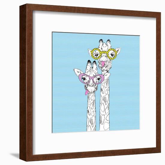 Illustration of Giraffes in Funky Glasses-Olga_Angelloz-Framed Art Print