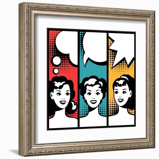 Illustration of Girl in Style Pop Art-incomible-Framed Art Print