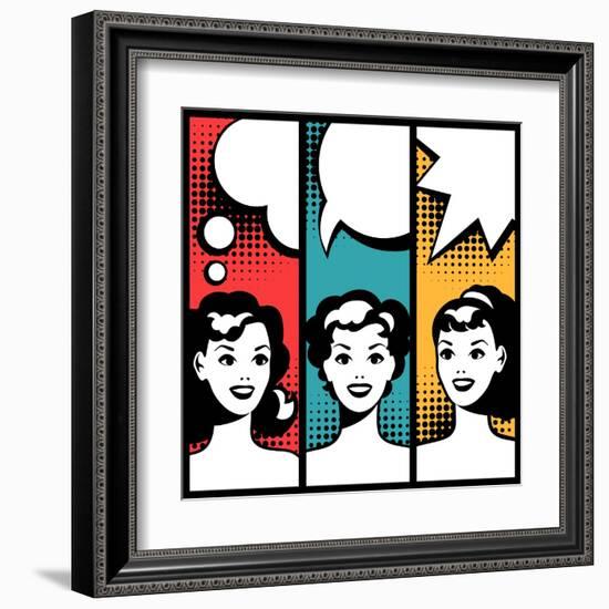 Illustration of Girl in Style Pop Art-incomible-Framed Art Print