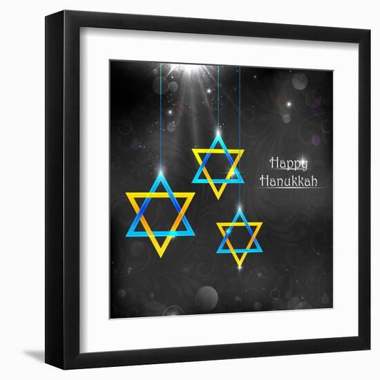 Illustration of Happy Hanukkah Background with Hanging Star of David-vectomart-Framed Art Print