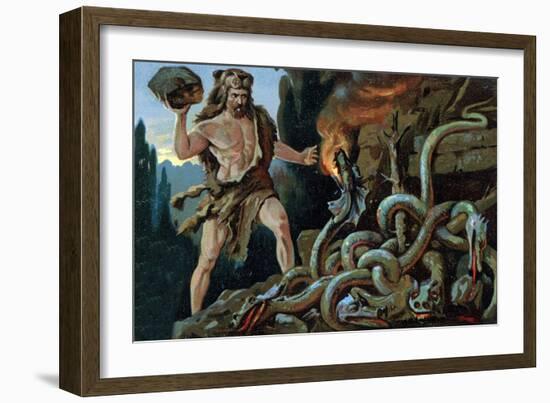 Illustration of Hercules and the Lernean Hydra-Stefano Bianchetti-Framed Giclee Print