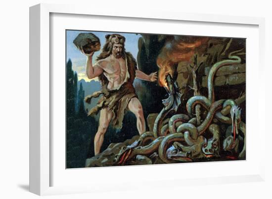 Illustration of Hercules and the Lernean Hydra-Stefano Bianchetti-Framed Giclee Print