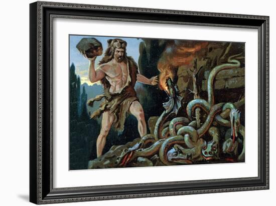 Illustration of Hercules and the Lernean Hydra-Stefano Bianchetti-Framed Giclee Print
