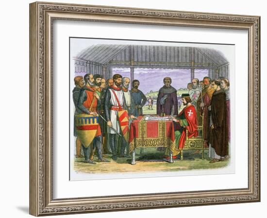 Illustration of King John signing the Magna Carta, 19th century-James William Edmund Doyle-Framed Giclee Print