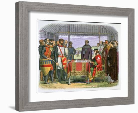 Illustration of King John signing the Magna Carta, 19th century-James William Edmund Doyle-Framed Giclee Print