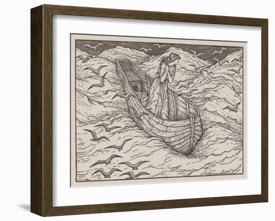 Illustration of lady in a boat-Edward Burne-Jones-Framed Art Print