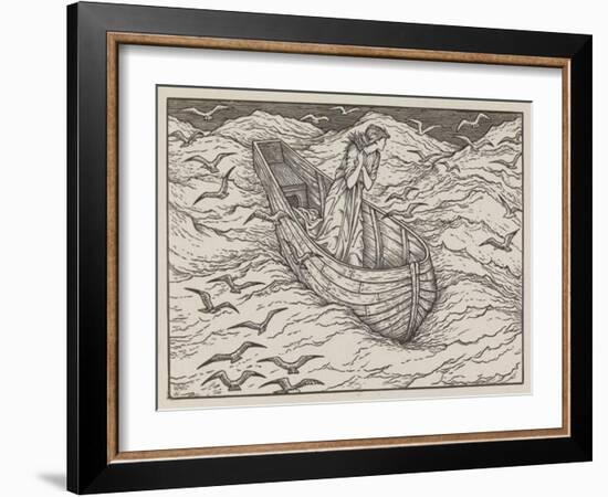 Illustration of lady in a boat-Edward Burne-Jones-Framed Art Print