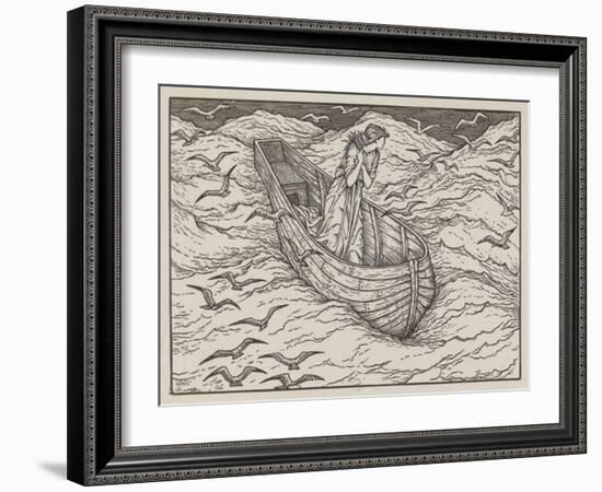 Illustration of lady in a boat-Edward Burne-Jones-Framed Art Print